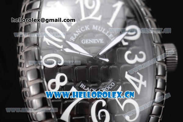 Franck Muller Black Croco Asia Automatic PVD Case with Black Dial and Arabic Numeral Markers Black Leather Strap - Click Image to Close